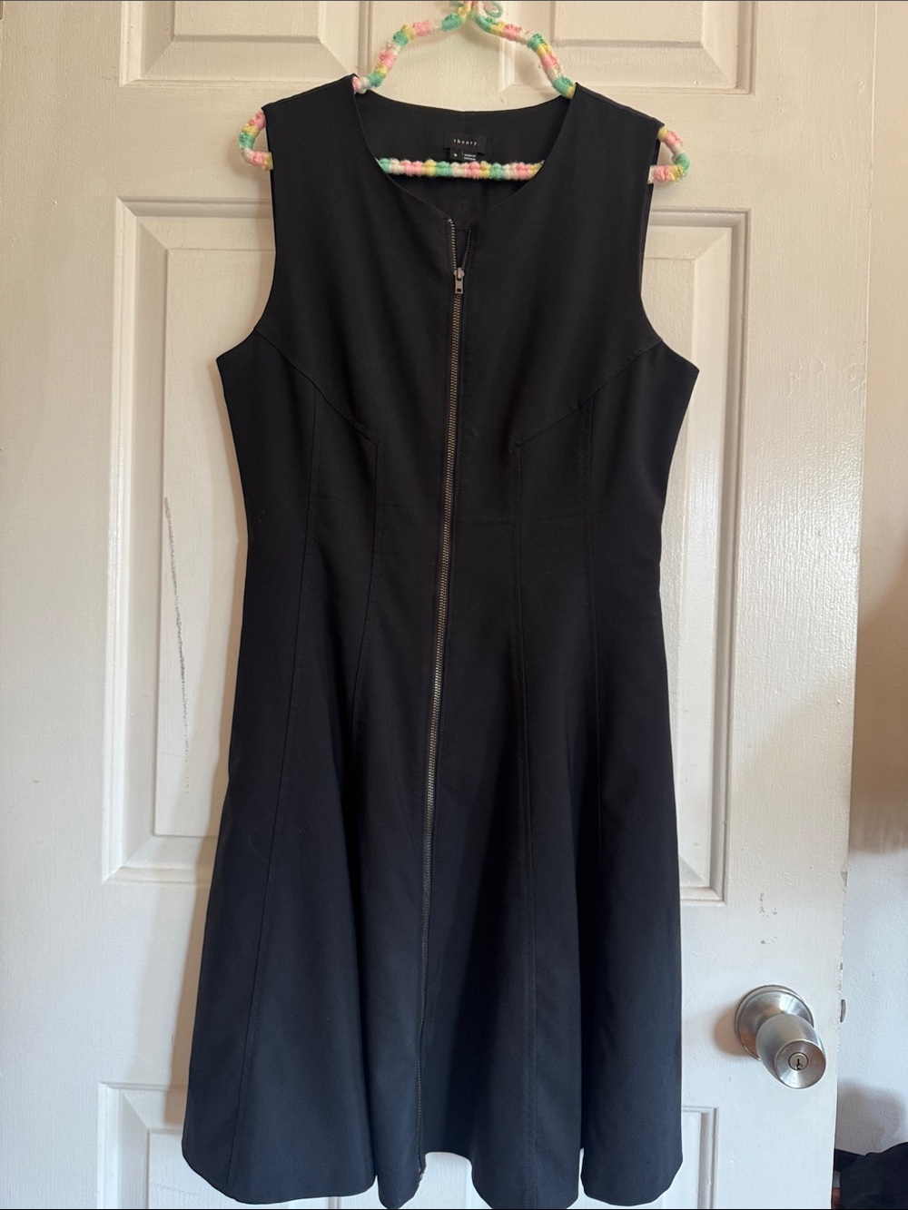 Theory Bonbi Black Zip Front Fit & Flare Mini Dress